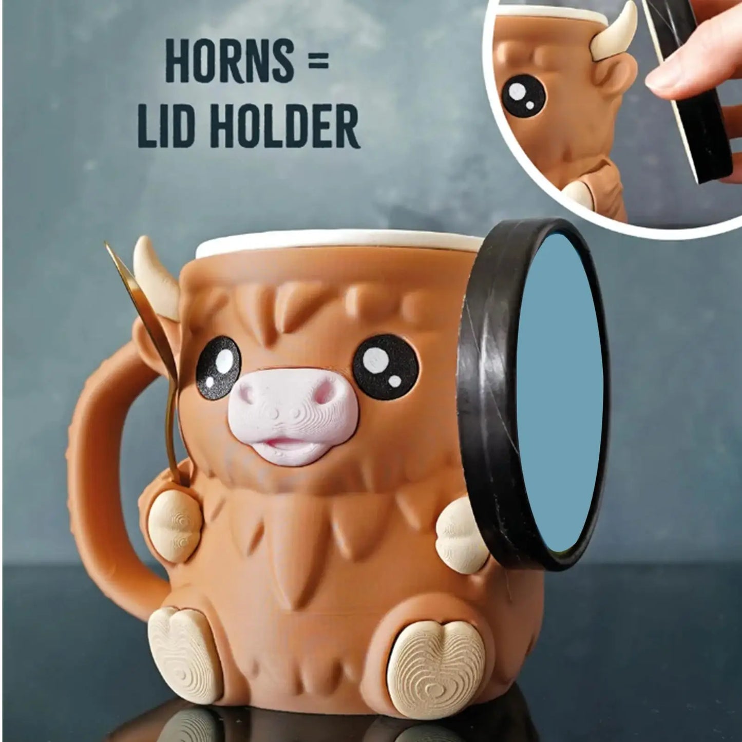 Ice Cream Pint Holder Highland Cow Dessert Tub Decorative Ice Cream Holder with Antifreeze Handle for Yogurt Mix Kids Home
