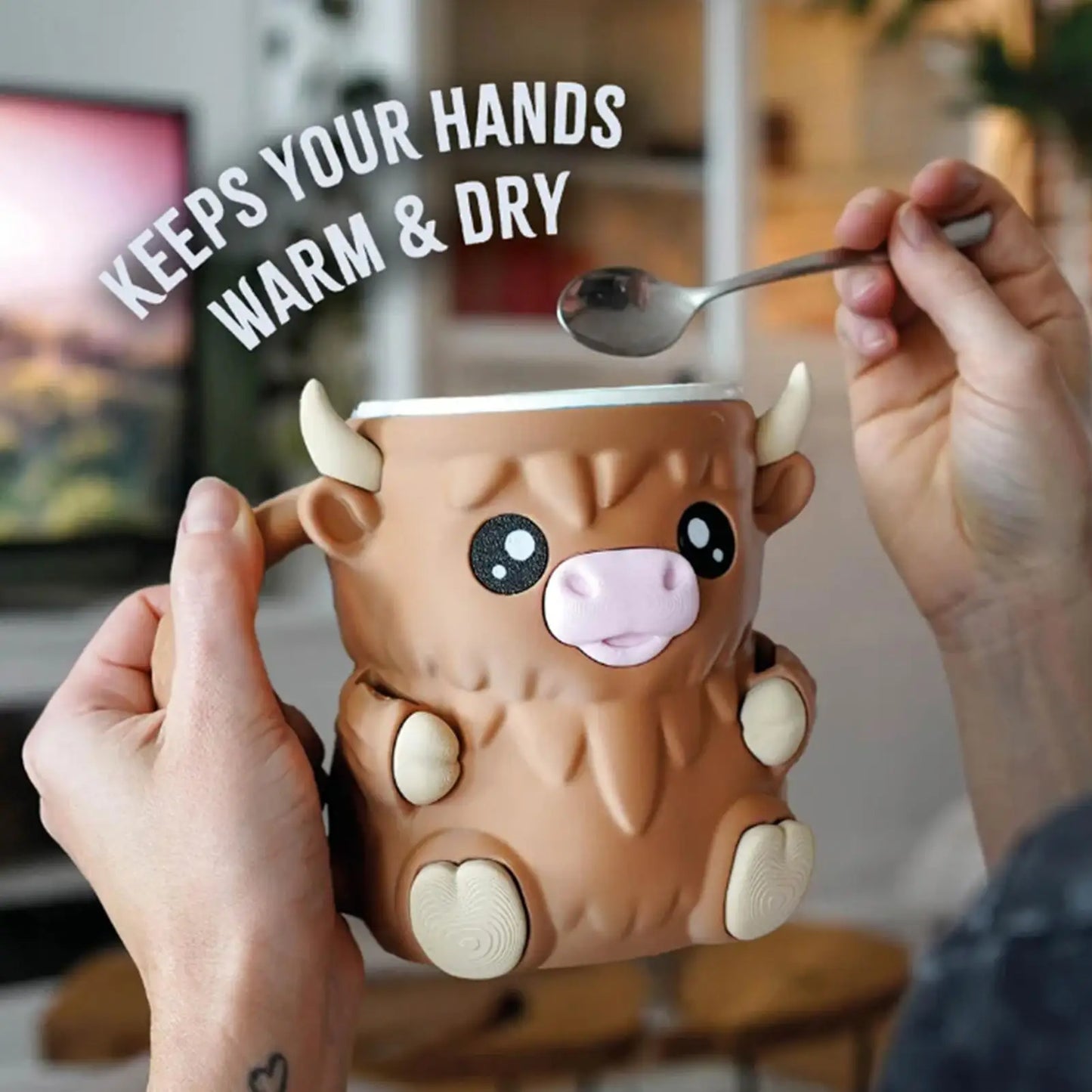 Ice Cream Pint Holder Highland Cow Dessert Tub Decorative Ice Cream Holder with Antifreeze Handle for Yogurt Mix Kids Home