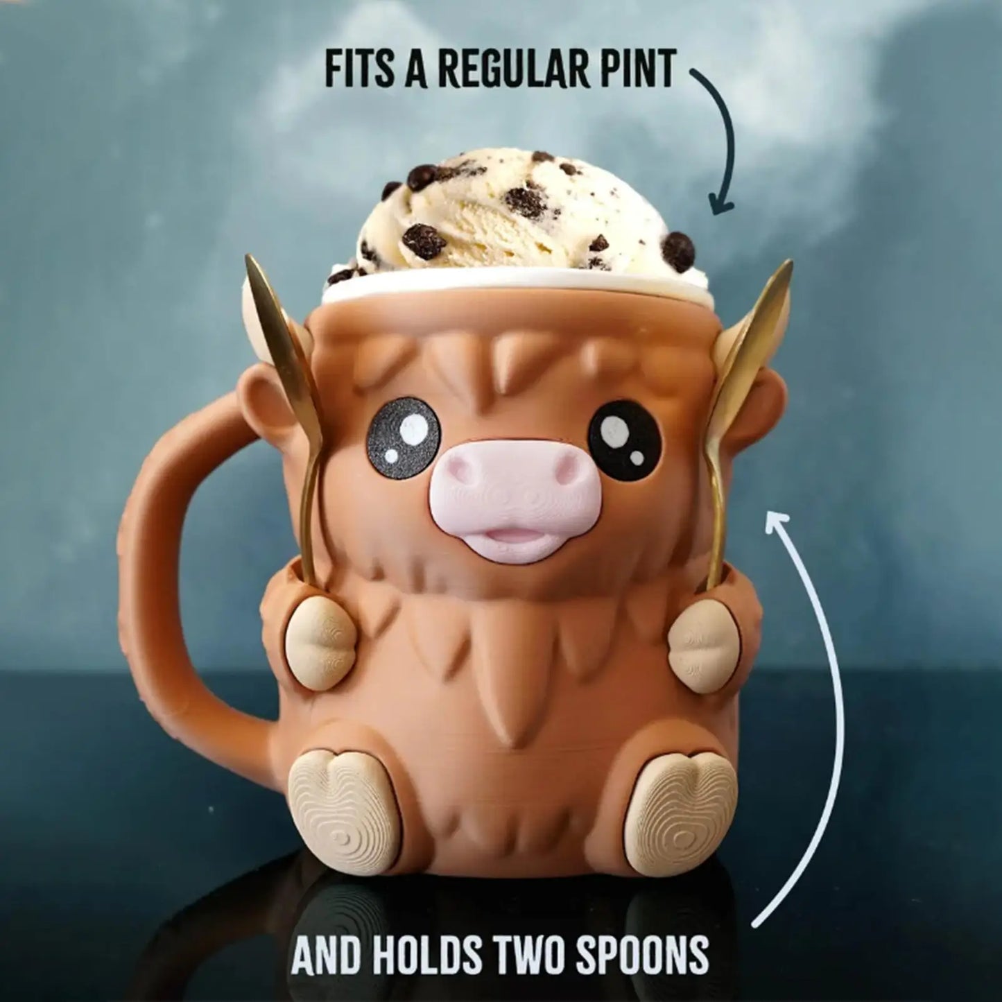 Ice Cream Pint Holder Highland Cow Dessert Tub Decorative Ice Cream Holder with Antifreeze Handle for Yogurt Mix Kids Home