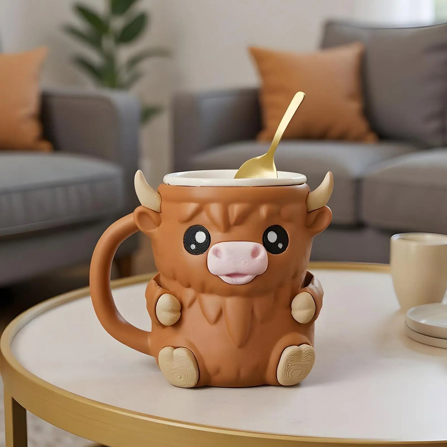 Ice Cream Pint Holder Highland Cow Dessert Tub Decorative Ice Cream Holder with Antifreeze Handle for Yogurt Mix Kids Home