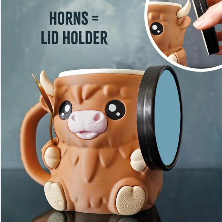Ice Cream Pint Holder Highland Cow Dessert Tub Decorative Ice Cream Holder with Antifreeze Handle for Yogurt Mix Kids Home