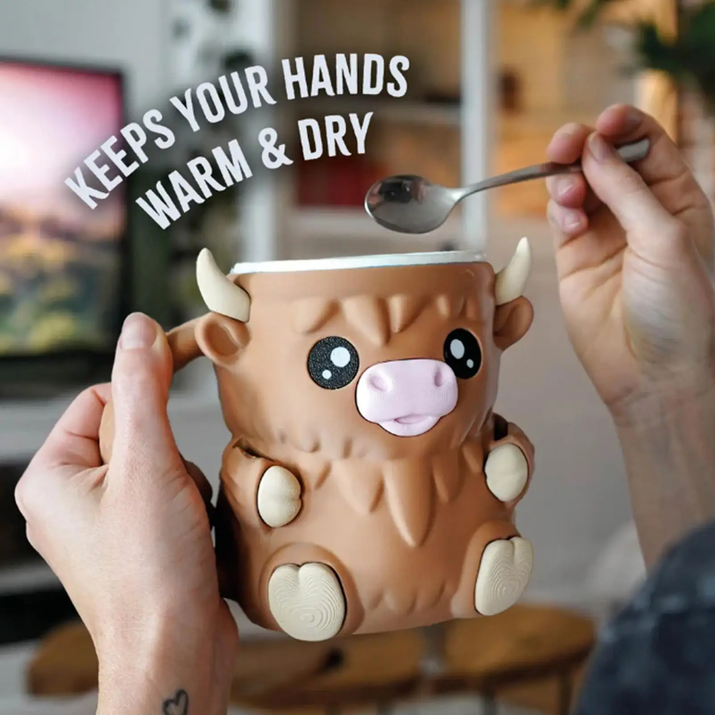 Ice Cream Pint Holder Highland Cow Dessert Tub Decorative Ice Cream Holder with Antifreeze Handle for Yogurt Mix Kids Home