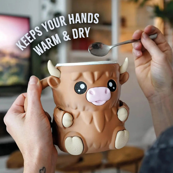 Ice Cream Pint Holder Highland Cow Dessert Tub Decorative Ice Cream Holder with Antifreeze Handle for Yogurt Mix Kids Home