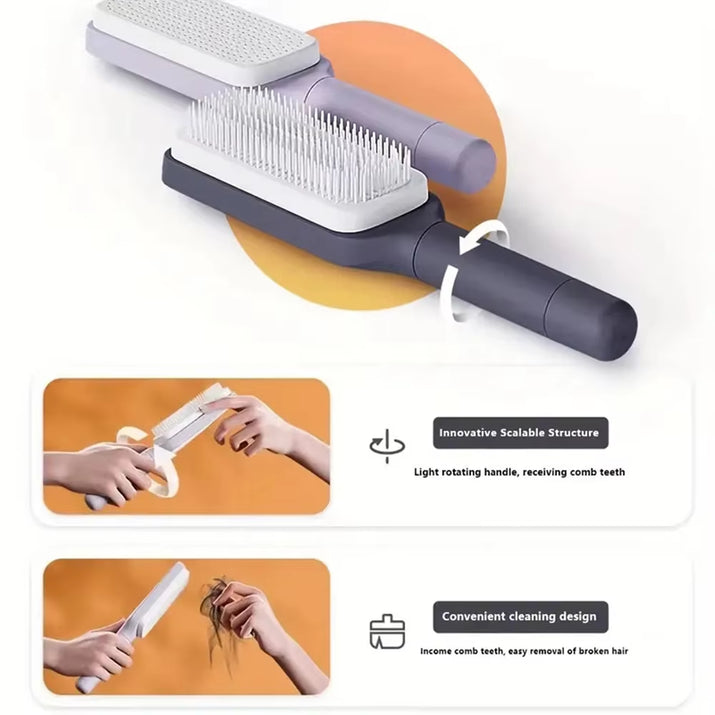 Self-Cleaning Scalp Massage Comb Air-Bag Hair Comb Portable Anti-Detangling Hair Brush for Hair Styling One-Key Cleaning Tools