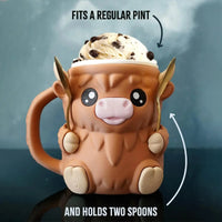Ice Cream Pint Holder Highland Cow Dessert Tub Decorative Ice Cream Holder with Antifreeze Handle for Yogurt Mix Kids Home