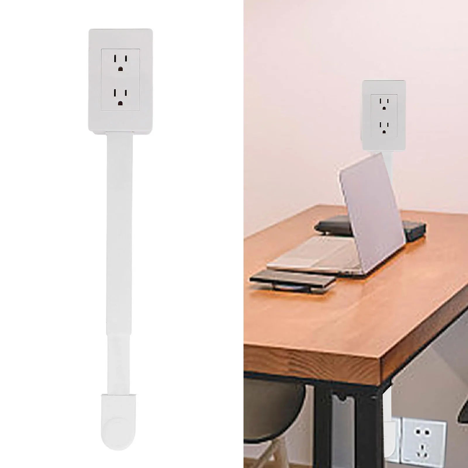 Rotatable Power Socket Expander 3 Prong Electrical Outlets Power Strip 22 to 34 Inch Extension 180 Degree Rotating Base 110V US