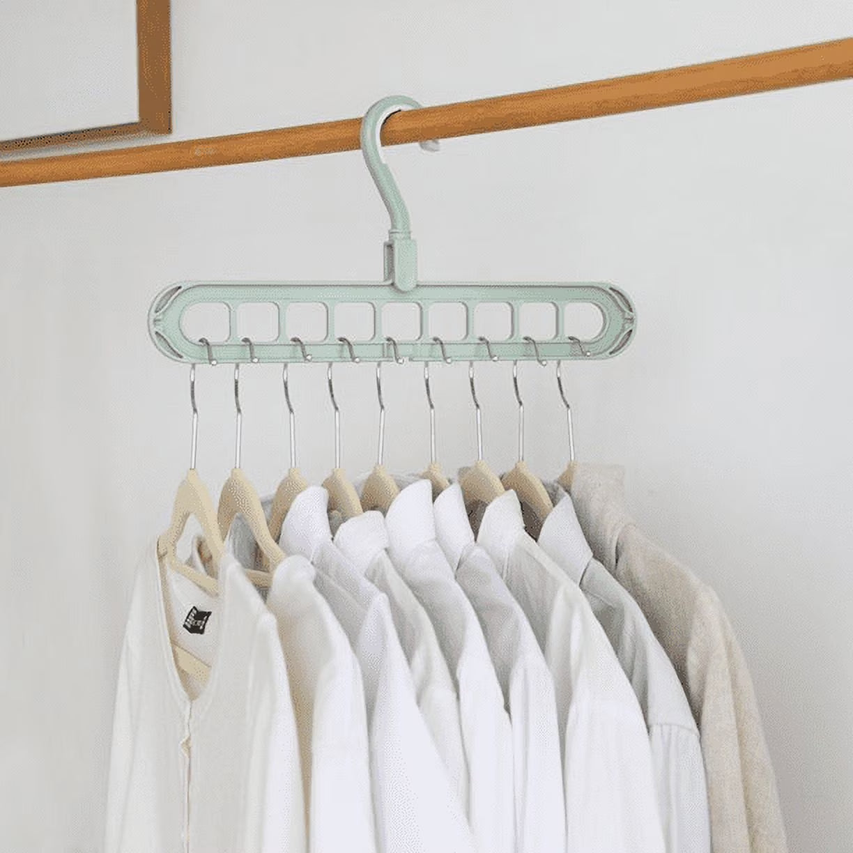 4 Pack Magic Space Saving Hangers Closet Organizer and Storage, College Dorm Room Essentials, 9 Hole Multifunctional Closet Storage Organization for Clothes, Shirts and Dresses (Green)