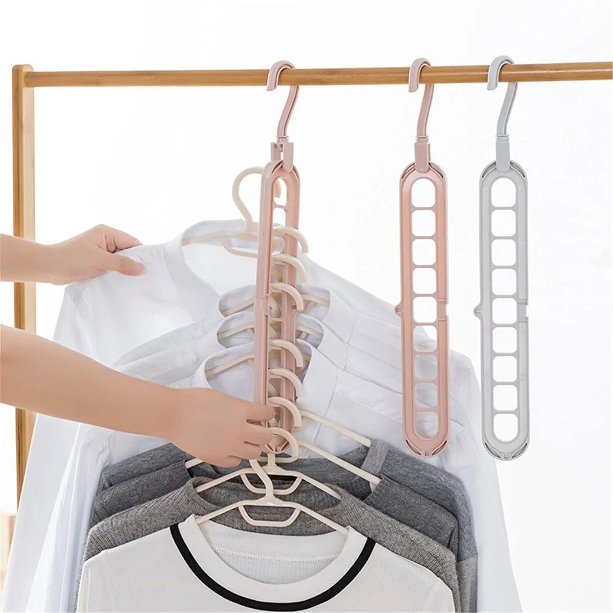 4 Pack Magic Space Saving Hangers Closet Organizer and Storage, College Dorm Room Essentials, 9 Hole Multifunctional Closet Storage Organization for Clothes, Shirts and Dresses (Green)