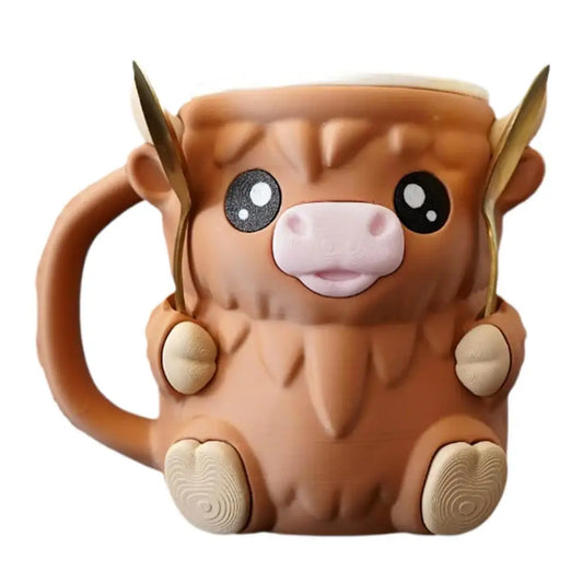 Ice Cream Pint Holder Highland Cow Dessert Tub Decorative Ice Cream Holder with Antifreeze Handle for Yogurt Mix Kids Home