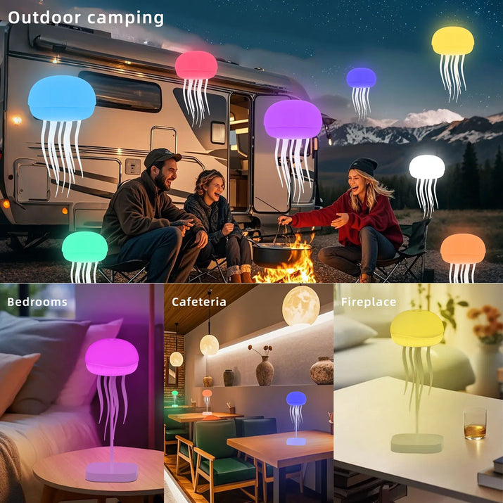 LED Voice Control Gradient Jellyfish Lamp, 360° Rotation Rechargeable Silent Cute Night Light with Dancing Legs for Bedrooms
