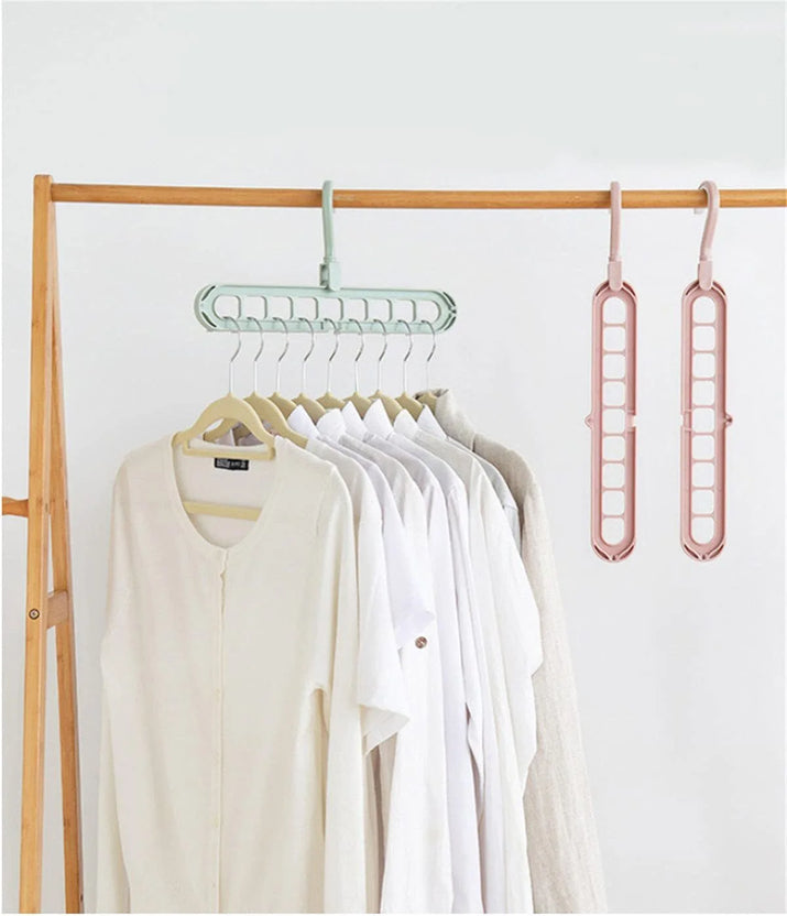 4 Pack Magic Space Saving Hangers Closet Organizer and Storage, College Dorm Room Essentials, 9 Hole Multifunctional Closet Storage Organization for Clothes, Shirts and Dresses (Green)